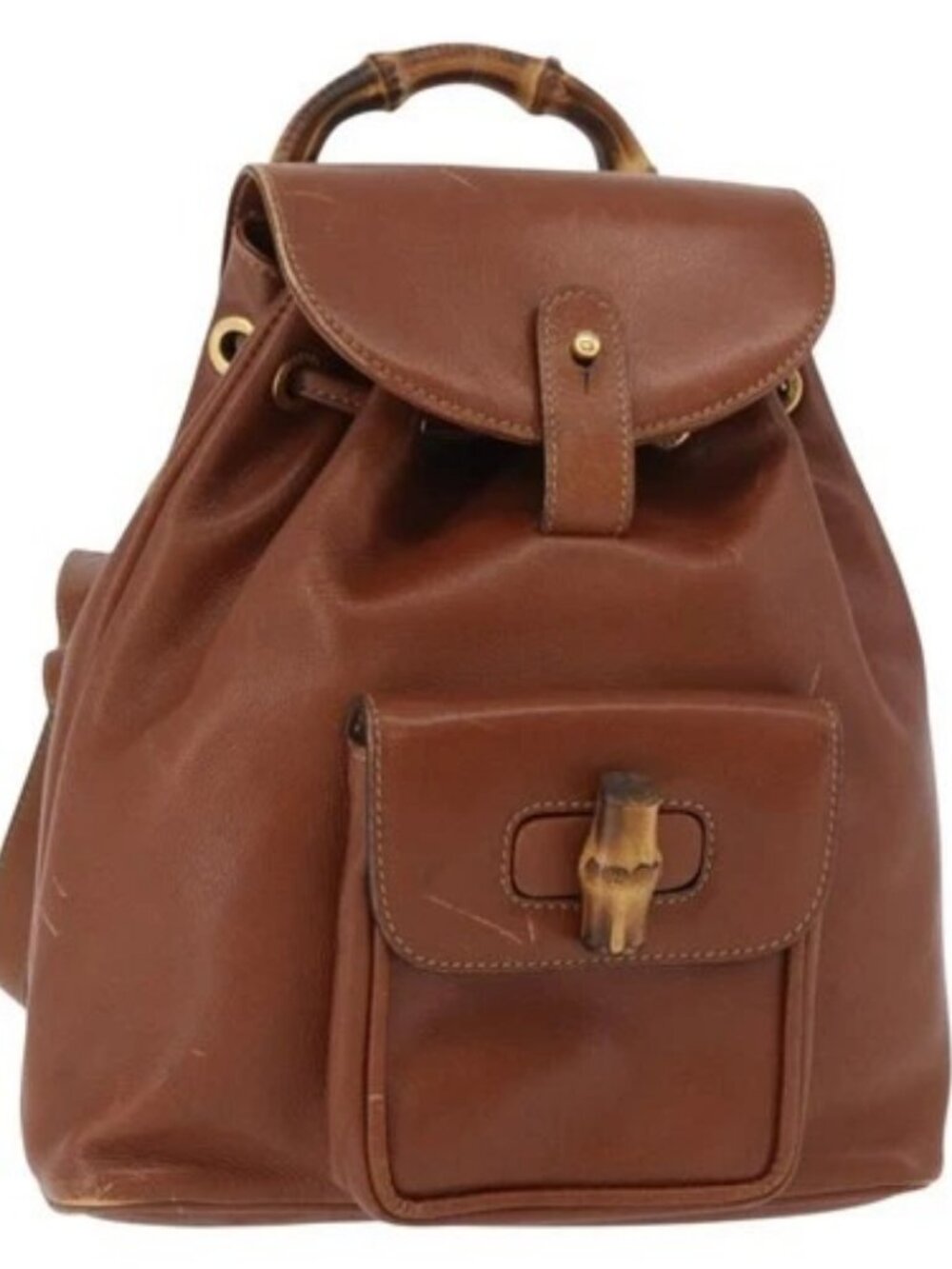 GUCCI Bamboo Mini Backpack Leather Outlet Brown Gold 003 1705 0030 Auth am11663A